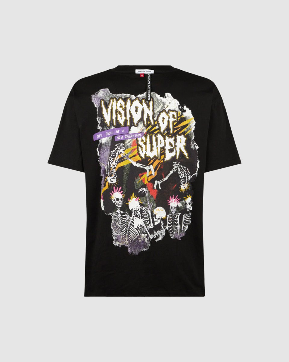 Black T-shirt with Skeleton Print - Vision of Super