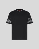 BLACK T-SHIRT WITH WHITE EMBROIDERED FLAMES - Vision of Super