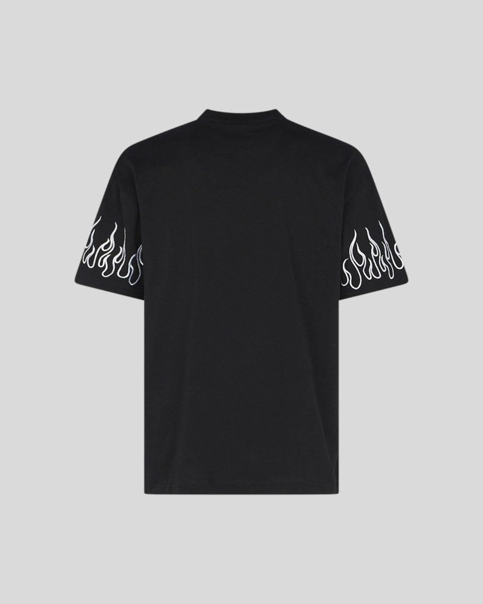 BLACK T-SHIRT WITH WHITE EMBROIDERED FLAMES - Vision of Super