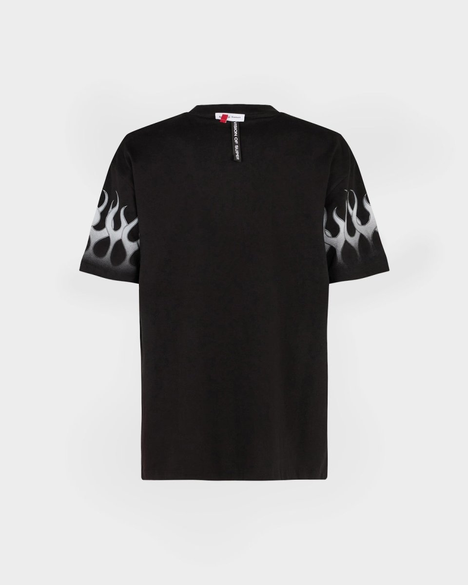 BLACK T-SHIRT WITH LIGHT GREY FLAMES