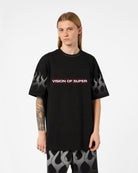 BLACK T-SHIRT WITH WHITE RACING FLAMES AND LOGO - Vision of Super