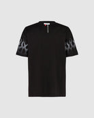 BLACK T-SHIRT WITH WHITE RACING FLAMES AND LOGO - Vision of Super