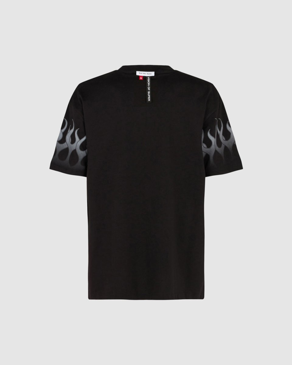 BLACK T-SHIRT WITH WHITE RACING FLAMES AND LOGO - Vision of Super