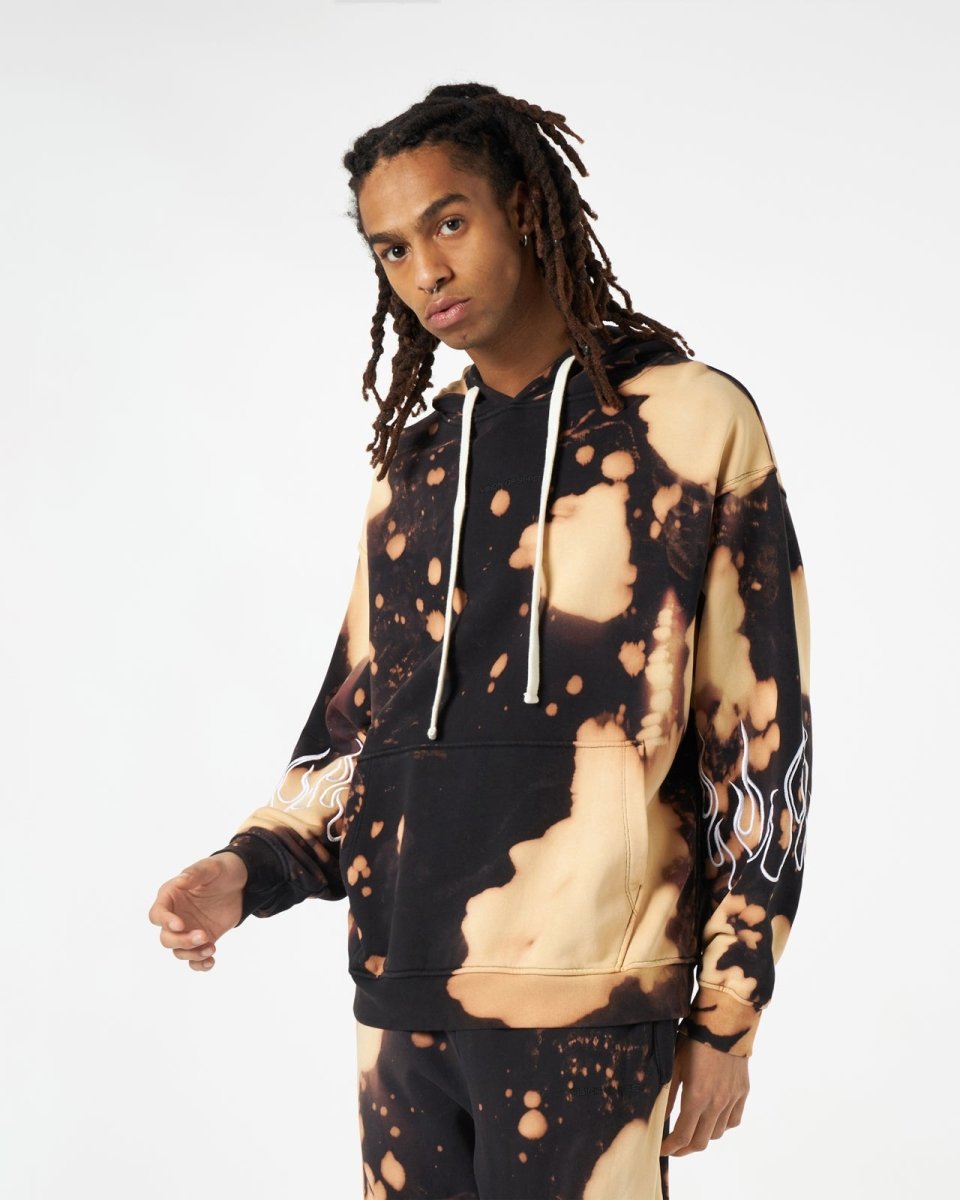 Black Tie Dye Hoodie with Embroidery Flames