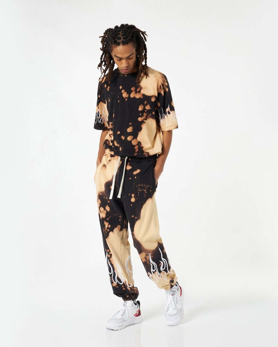 Black Tie Dye Pants with Embroidery Flames