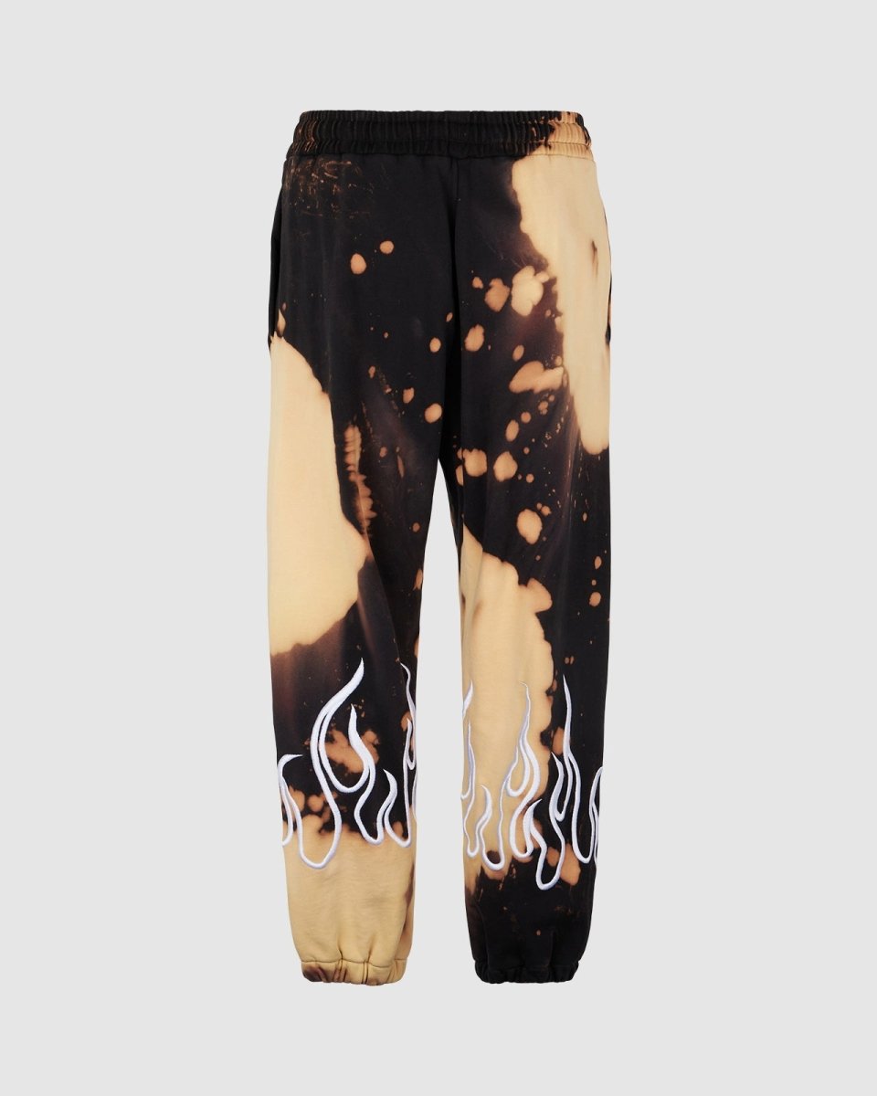 BLACK TIE DYE PANTS WITH EMBROIDERED FLAMES