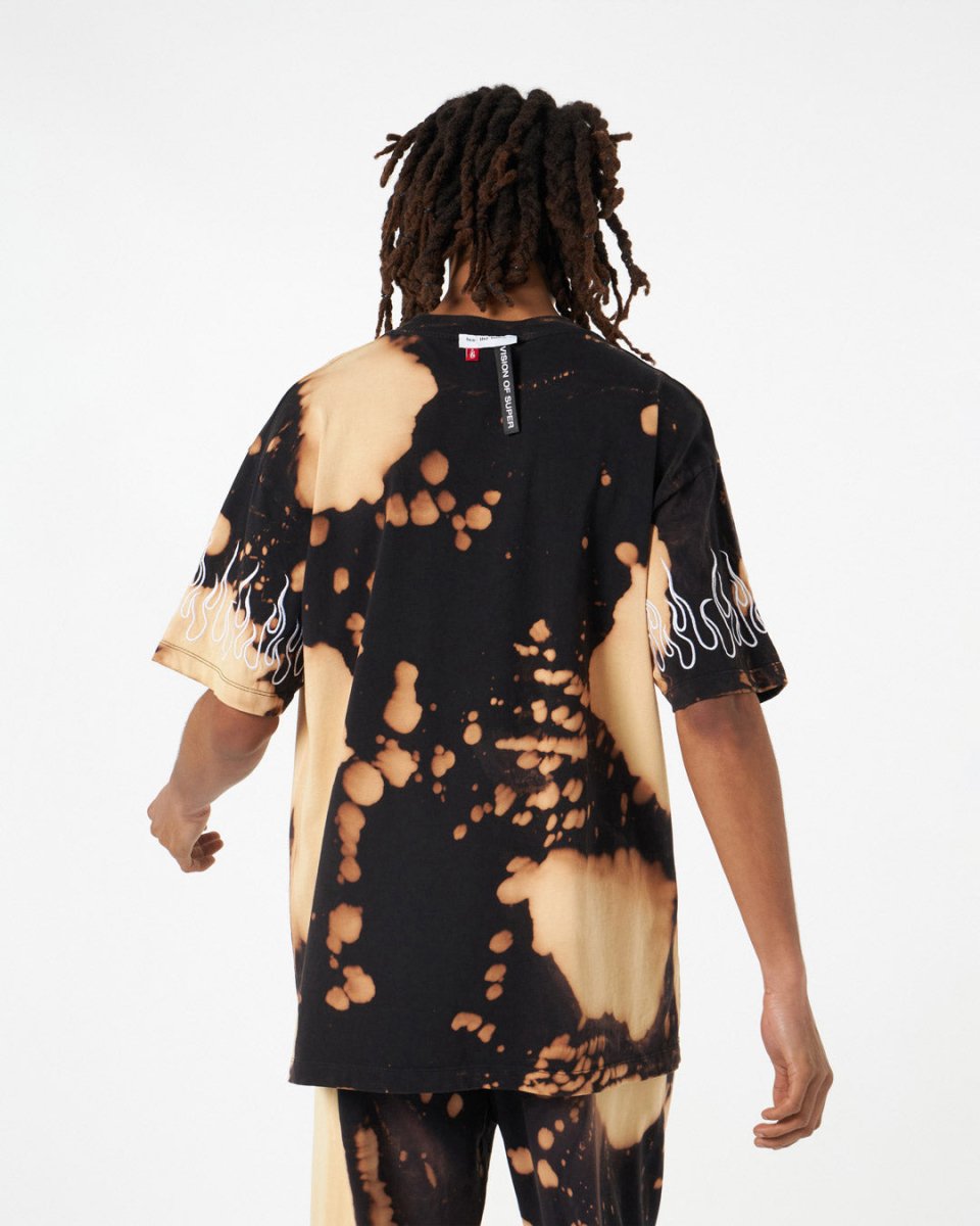 Black Tie Dye T-shirt with Embroidery Flames - Vision of Super