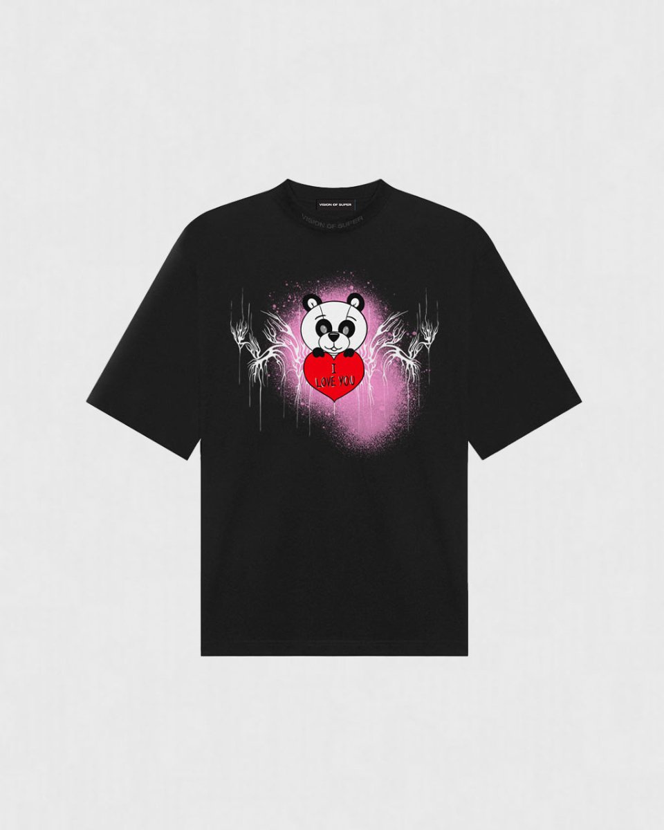 BLACK TSHIRT WITH LOVE PANDY PRINT - Vision of Super