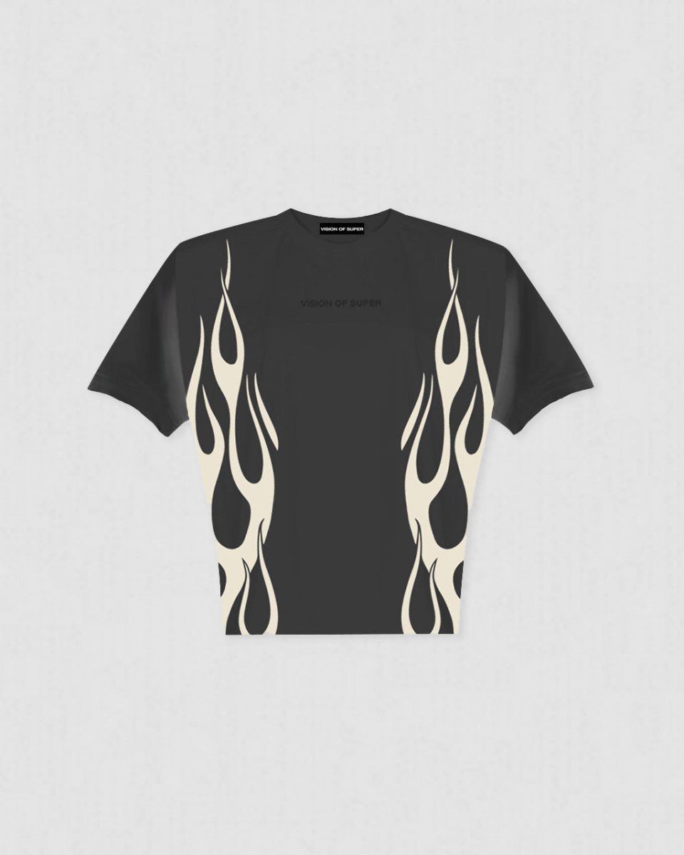 BLACK TSHIRT WITH OFF WHITE FLAMES - Vision of Super