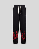 BLACK WOMAN PANTS WITH RED EMBROIDERED FLAMES - Vision of Super