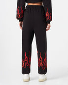 BLACK WOMAN PANTS WITH RED EMBROIDERED FLAMES - Vision of Super