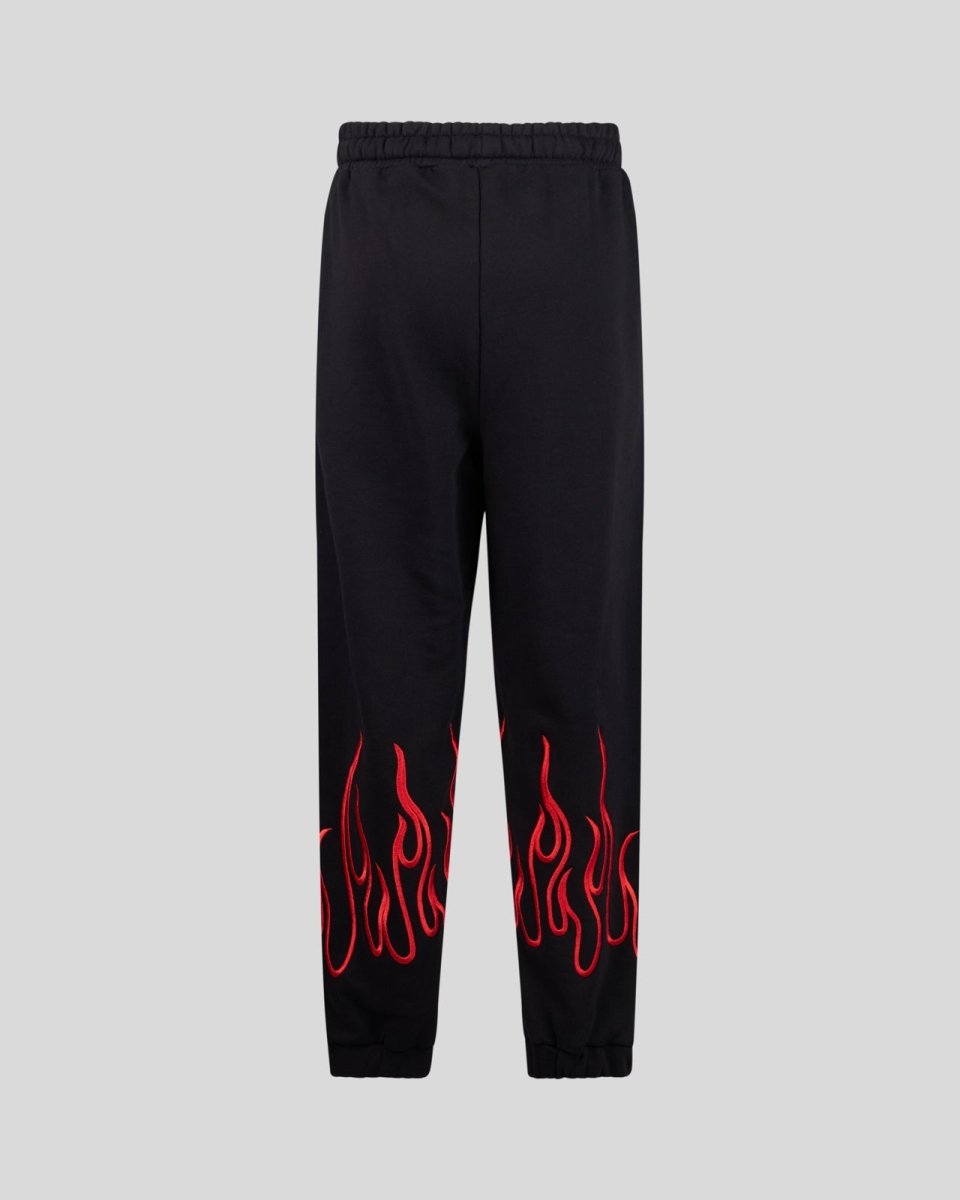 BLACK WOMAN PANTS WITH RED EMBROIDERED FLAMES - Vision of Super