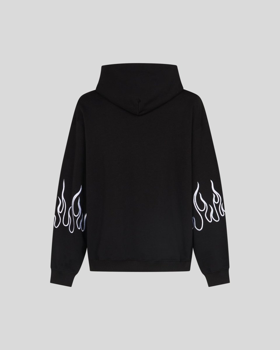BLACK ZIP HOODIE WITH WHITE EMBROIDERED FLAMES - Vision of Super