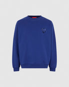 BLUE CREWNECK WITH EMBROIDERED FLAMING HEART - Vision of Super