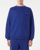 BLUE CREWNECK WITH EMBROIDERED FLAMING HEART - Vision of Super