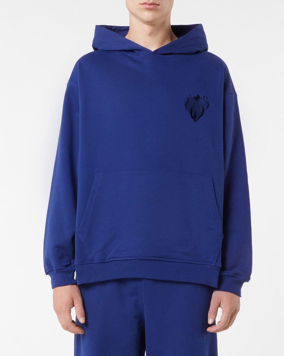 BLUE HOODIE WITH EMBROIDERED FLAMING HEART - Vision of Super