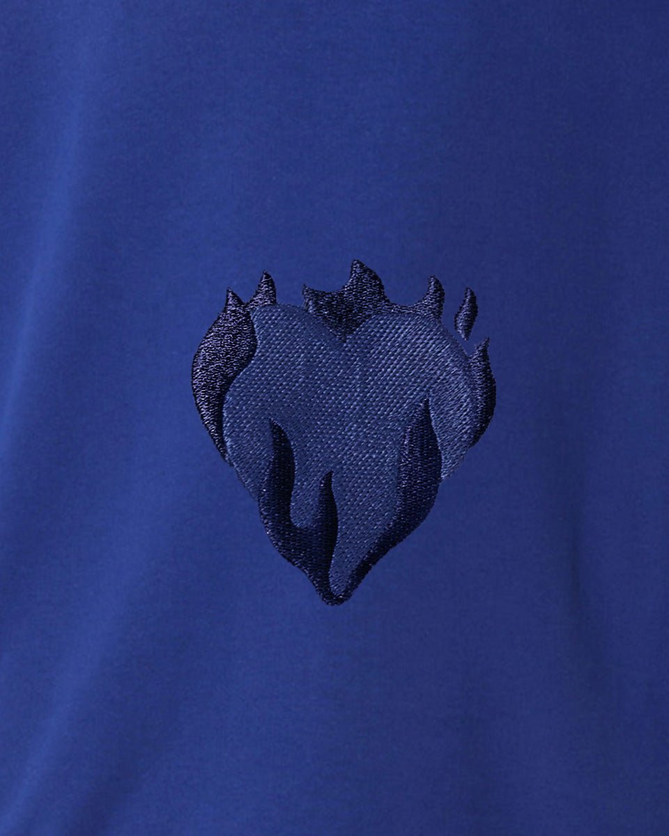BLUE HOODIE WITH EMBROIDERED FLAMING HEART