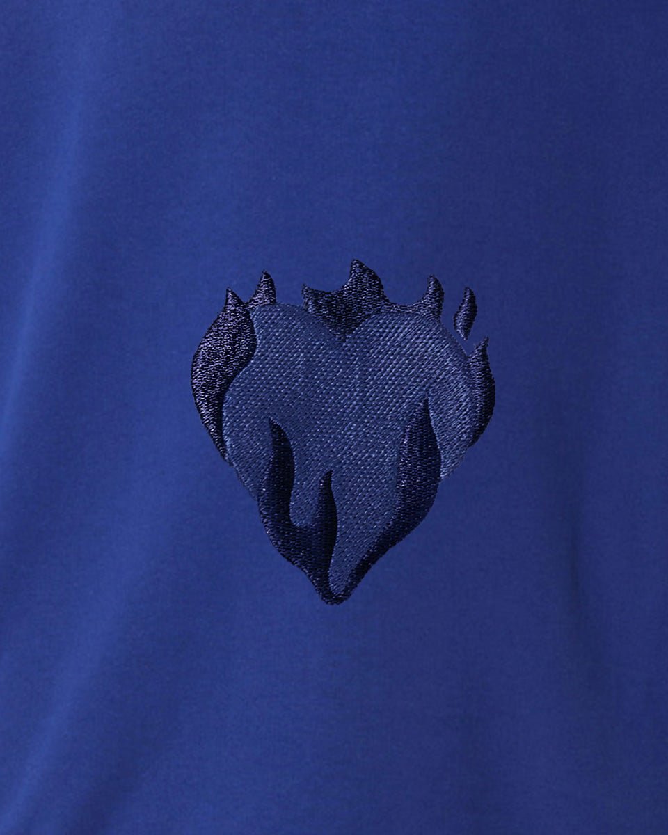 BLUE HOODIE WITH EMBROIDERED FLAMING HEART - Vision of Super