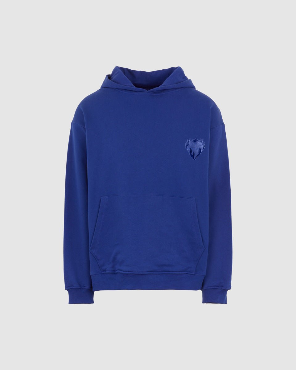BLUE HOODIE WITH EMBROIDERED FLAMING HEART - Vision of Super