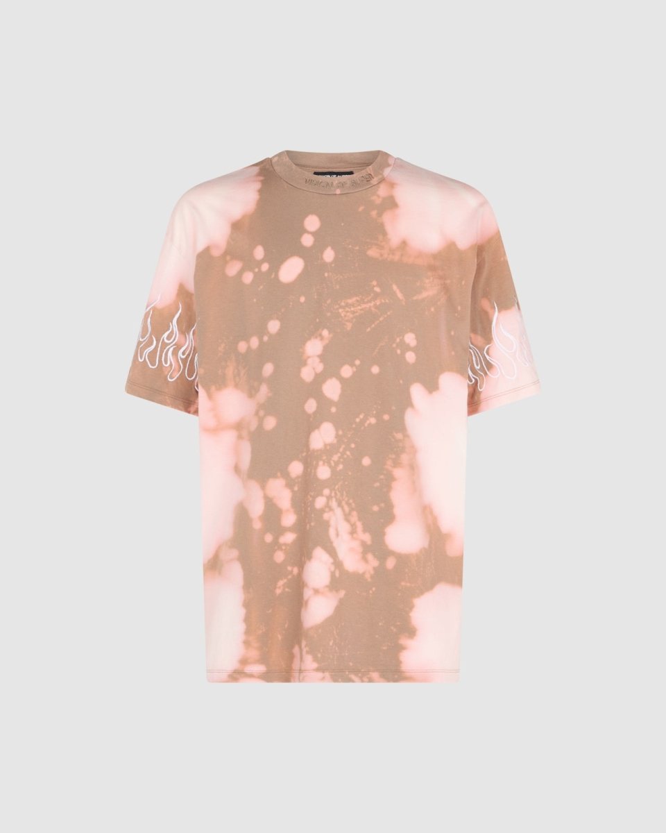 Brown Tie Dye T-shirt with Embroidery Flames - Vision of Super