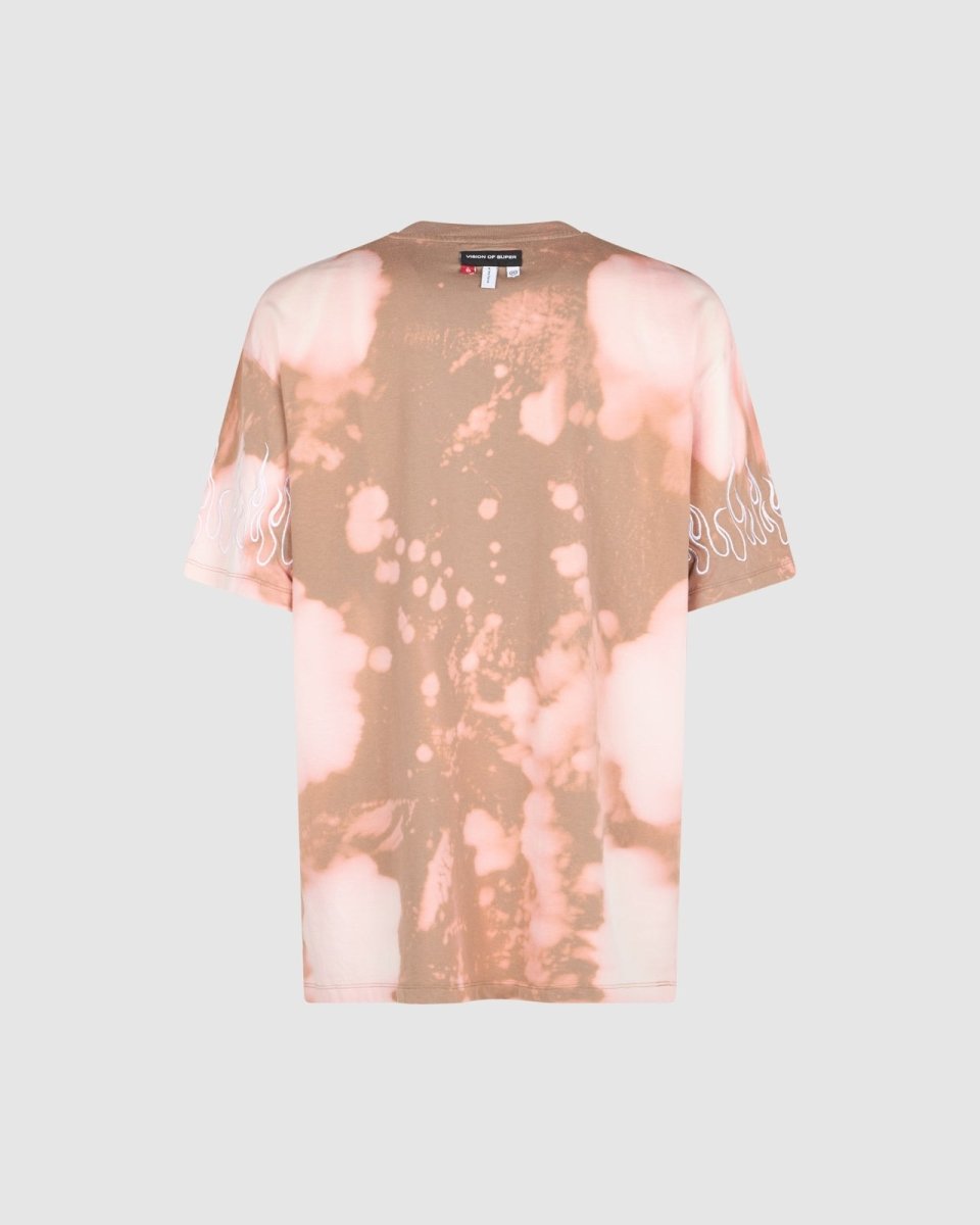 Brown Tie Dye T-shirt with Embroidery Flames - Vision of Super