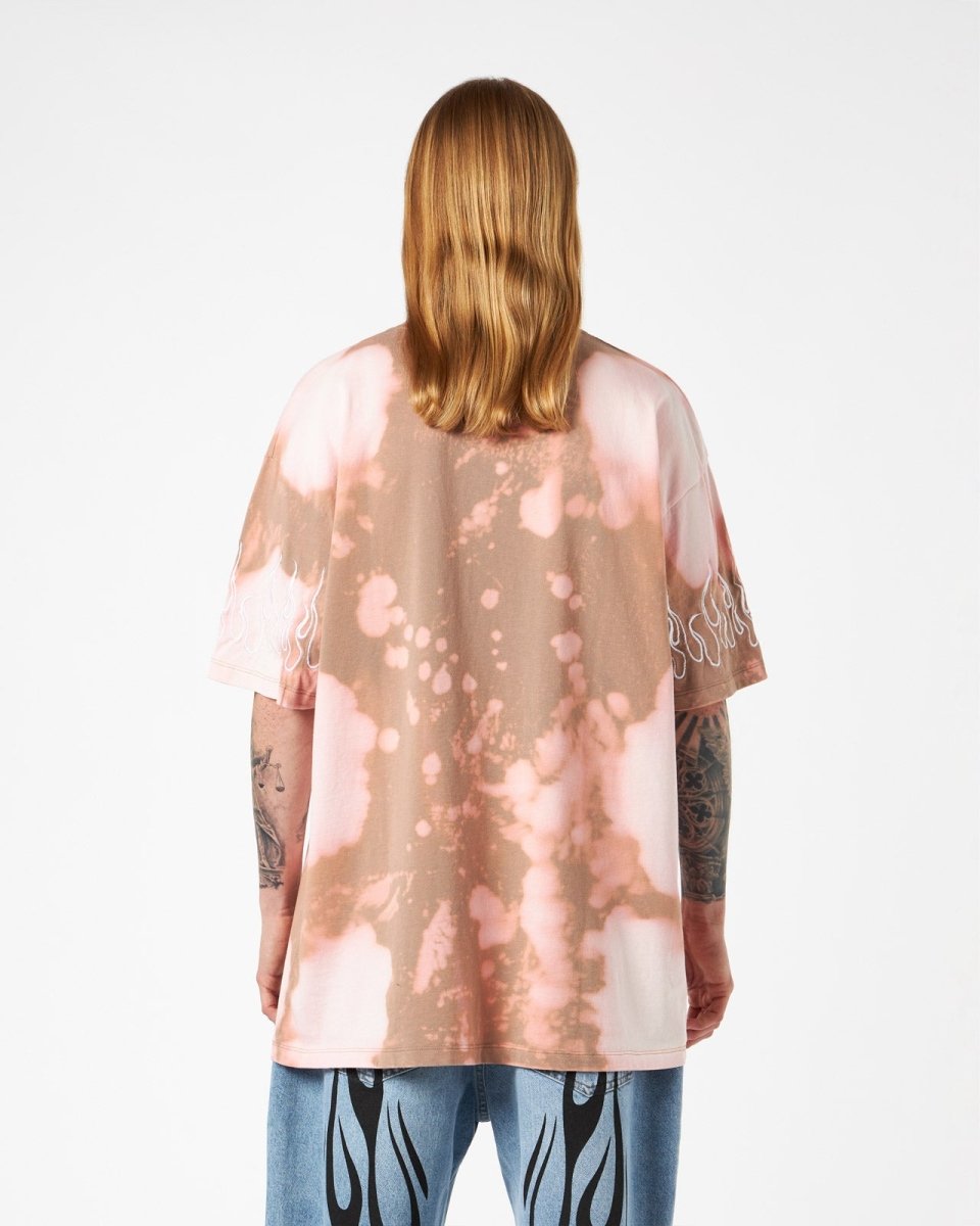 Brown Tie Dye T-shirt with Embroidery Flames