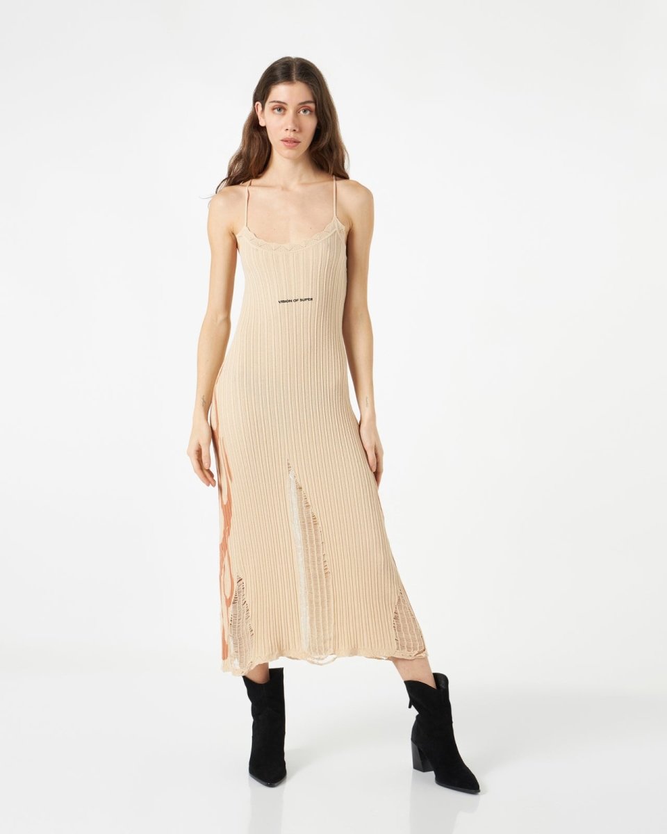 FINE SAND DRESS WITH TERRACOTTA FLAMES