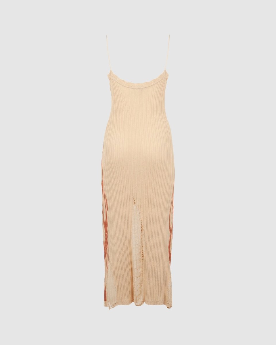 FINE SAND DRESS WITH TERRACOTTA FLAMES