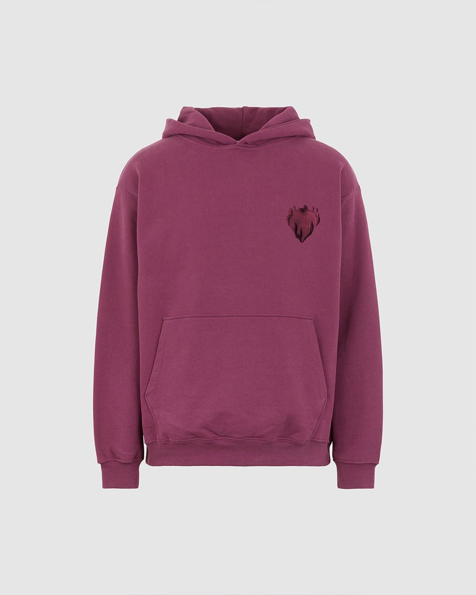 GRAPE WINE HOODIE WITH EMBROIDERED FLAMING HEART - Vision of Super