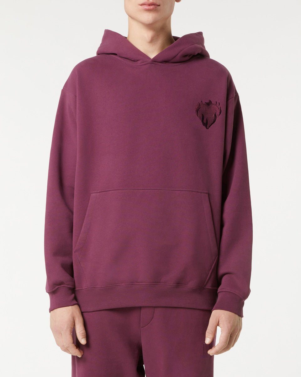 GRAPE WINE HOODIE WITH EMBROIDERED FLAMING HEART