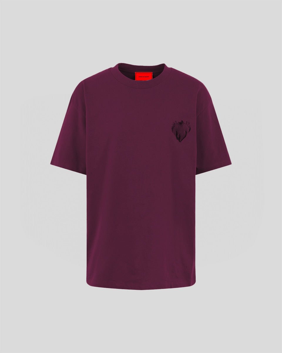 GRAPE WINE T-SHIRT WITH EMBROIDERED FLAMING HEART