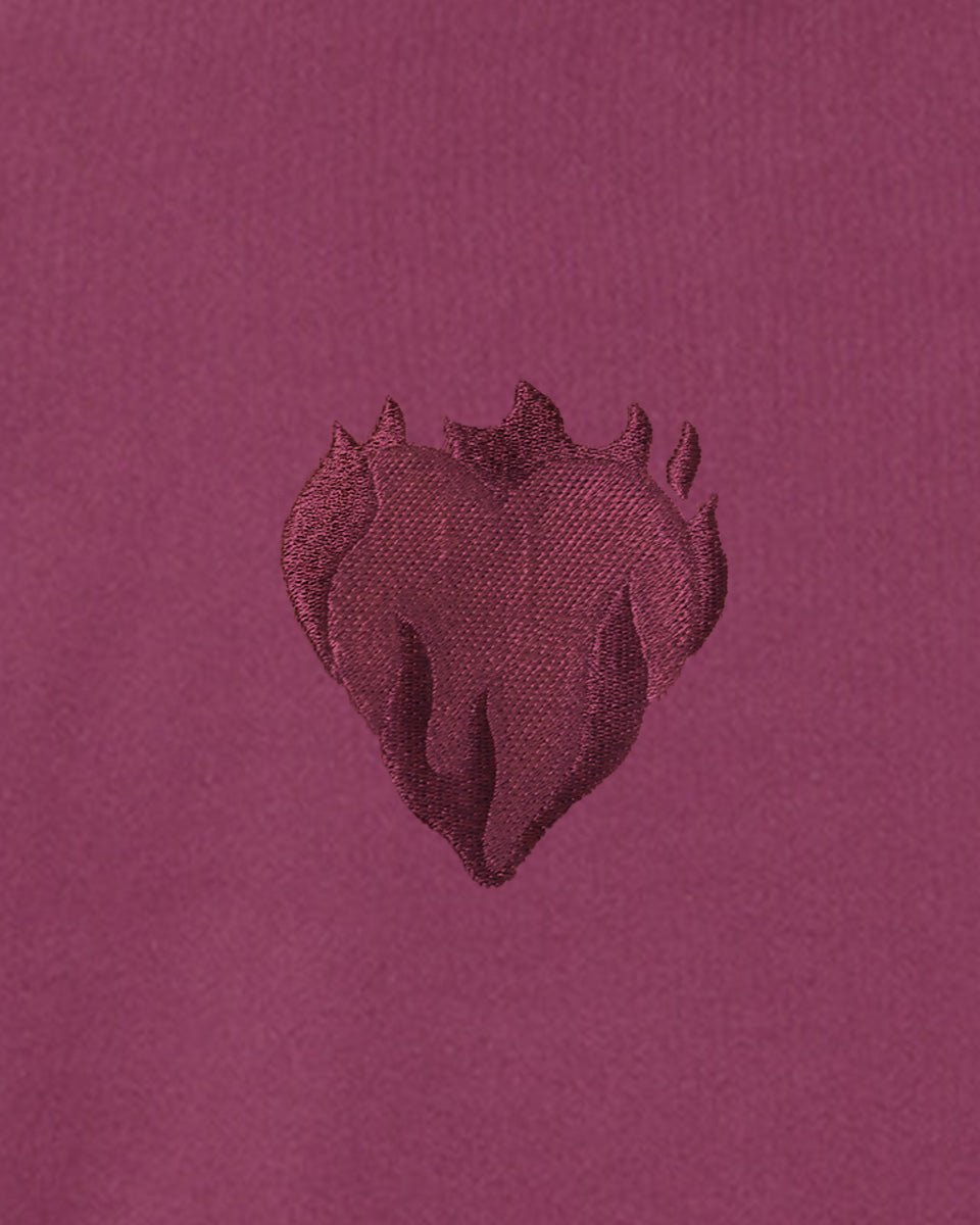 GRAPE WINE T-SHIRT WITH EMBROIDERED FLAMING HEART - Vision of Super