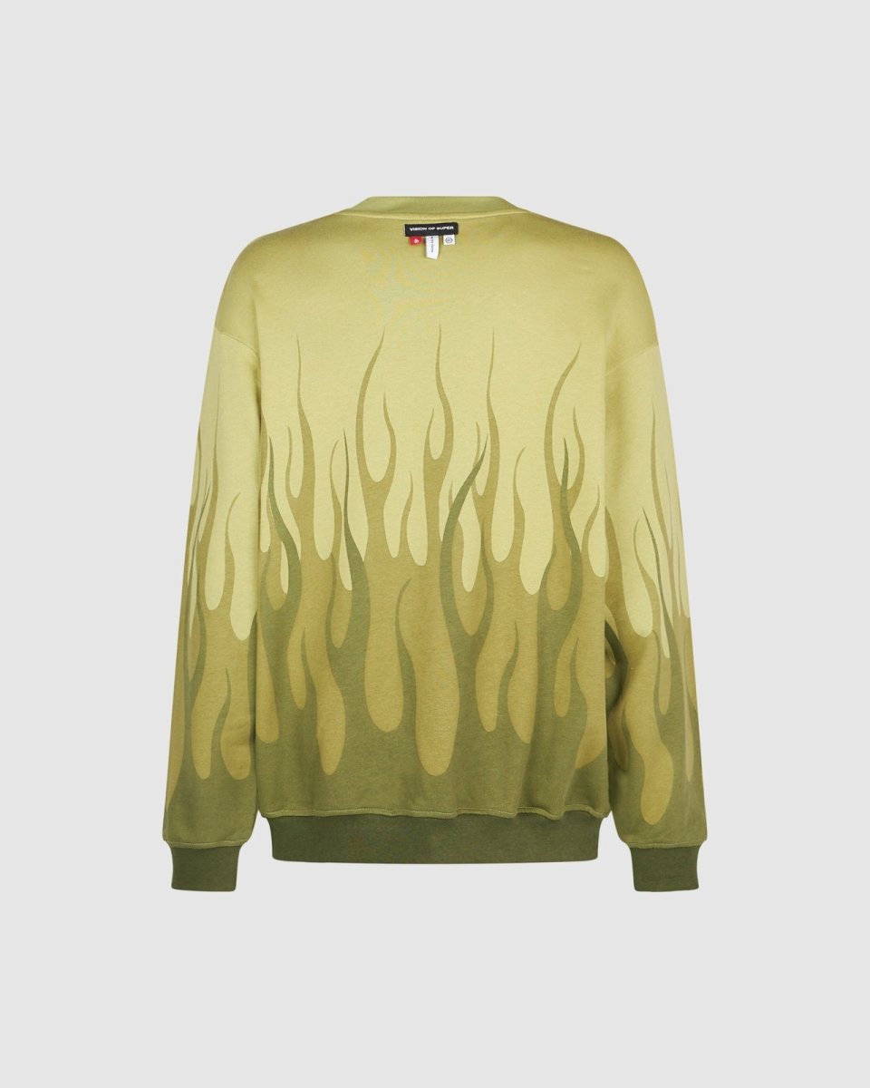 GREEN CREWNECK WITH DOUBLE FLAMES - Vision of Super