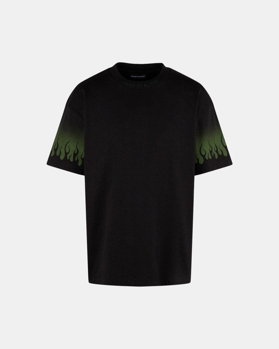 Green Negative Flames Black T-shirt