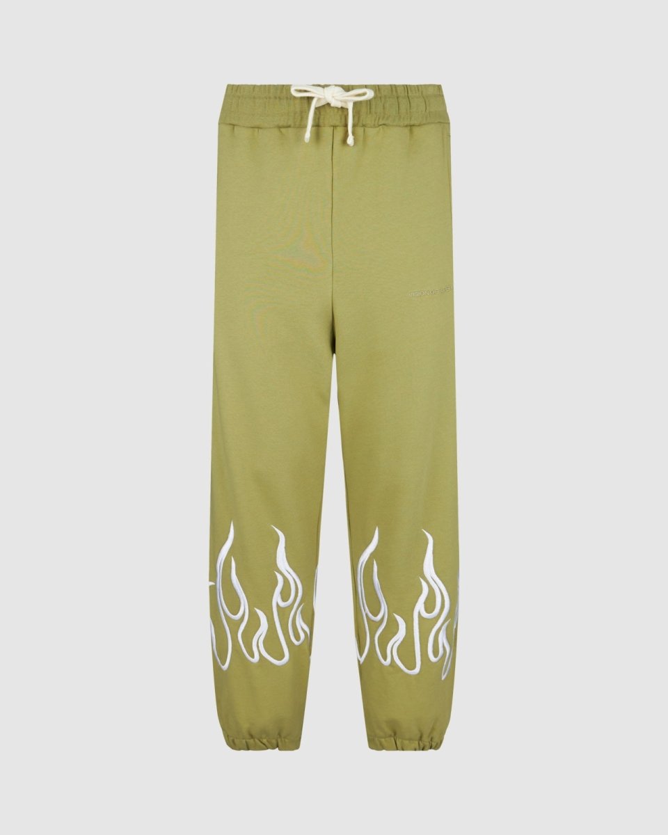 Green Pants with Embroidery Flames - Vision of Super