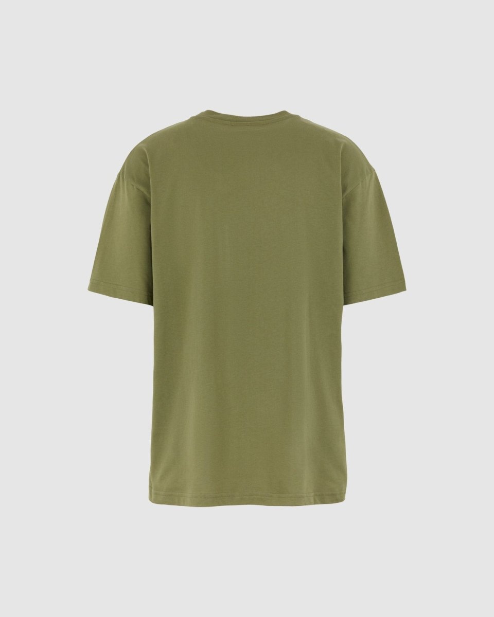 GREEN T-SHIRT WITH EMBROIDERED FLAMING HEART