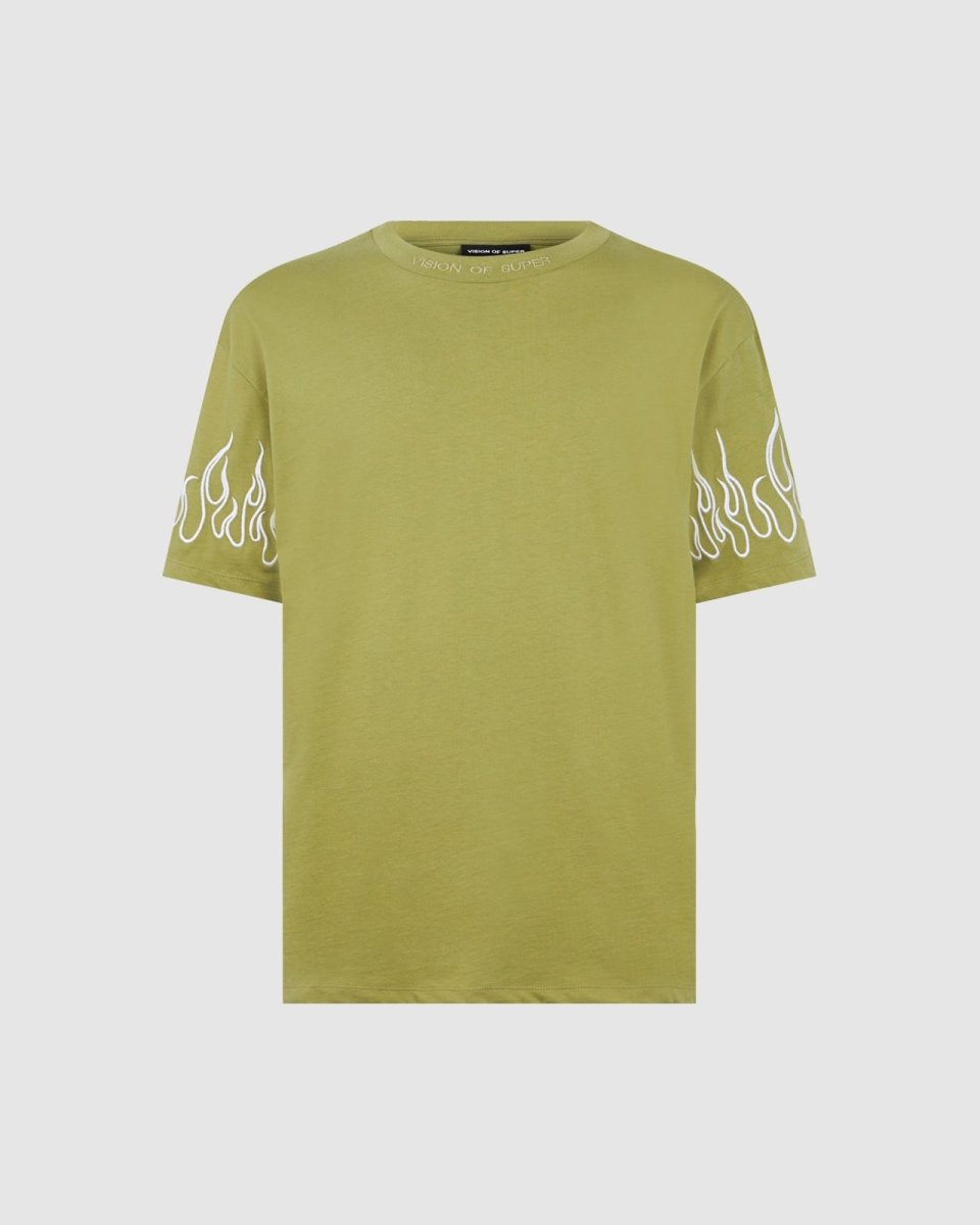 Green T-shirt with Embroidery Flames - Vision of Super