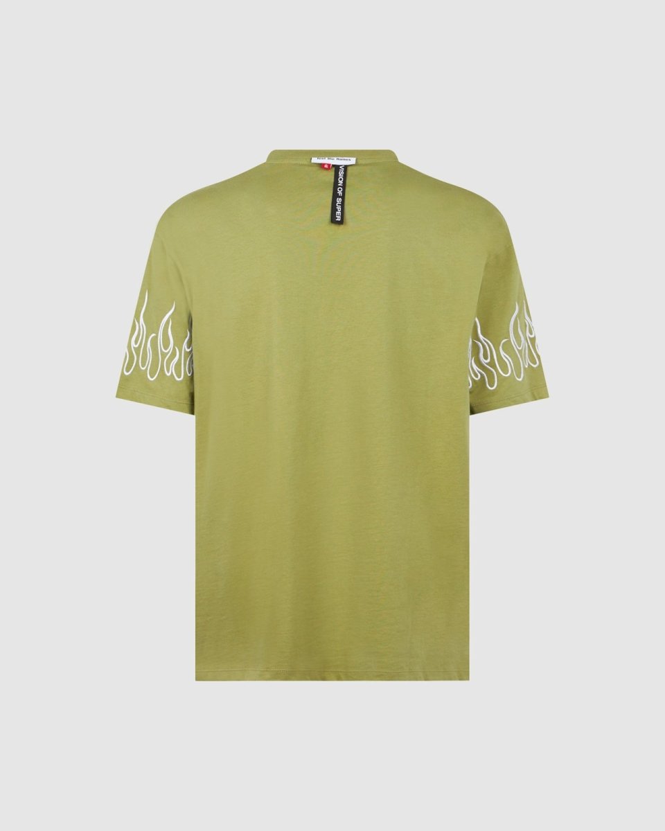 Green T-shirt with Embroidery Flames - Vision of Super