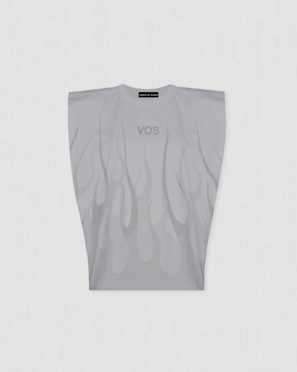 GREY SLEEVELESS TSHIRT WITH DOUBLE FLAME - Vision of Super