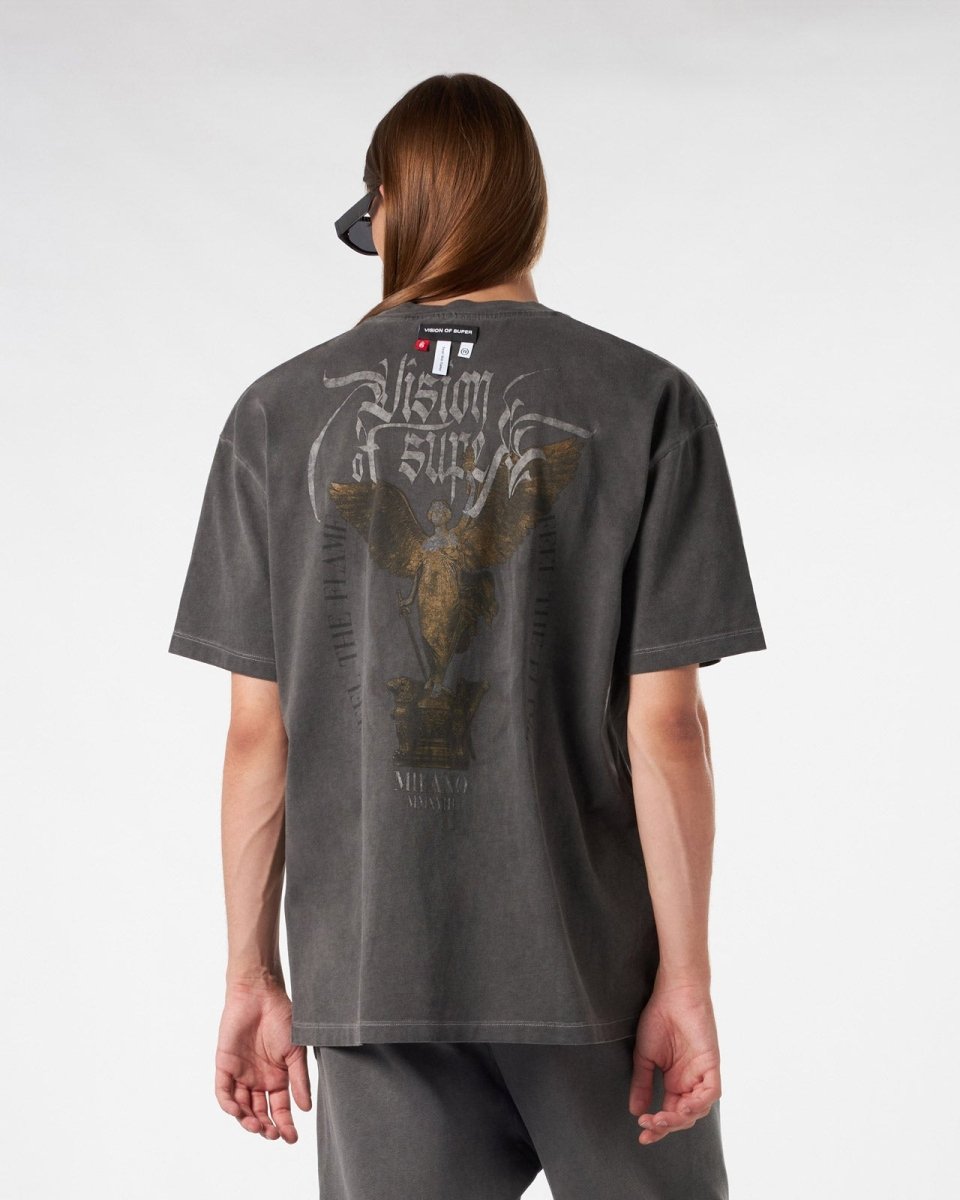 GREY STONEWASHED T-SHIRT WITH ANGEL STATUE GRAPHICS