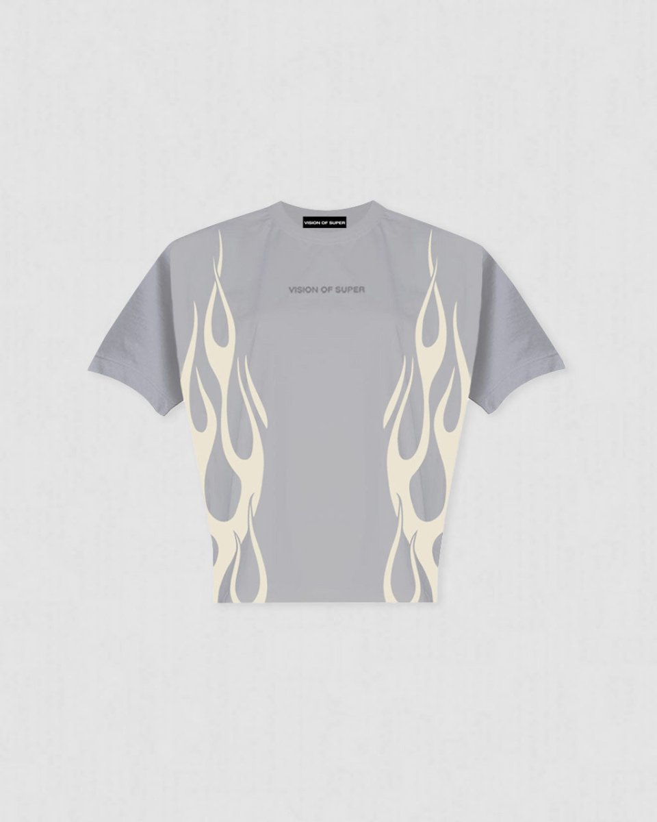 GREY TSHIRT WITH OFF WHITE FLAMES