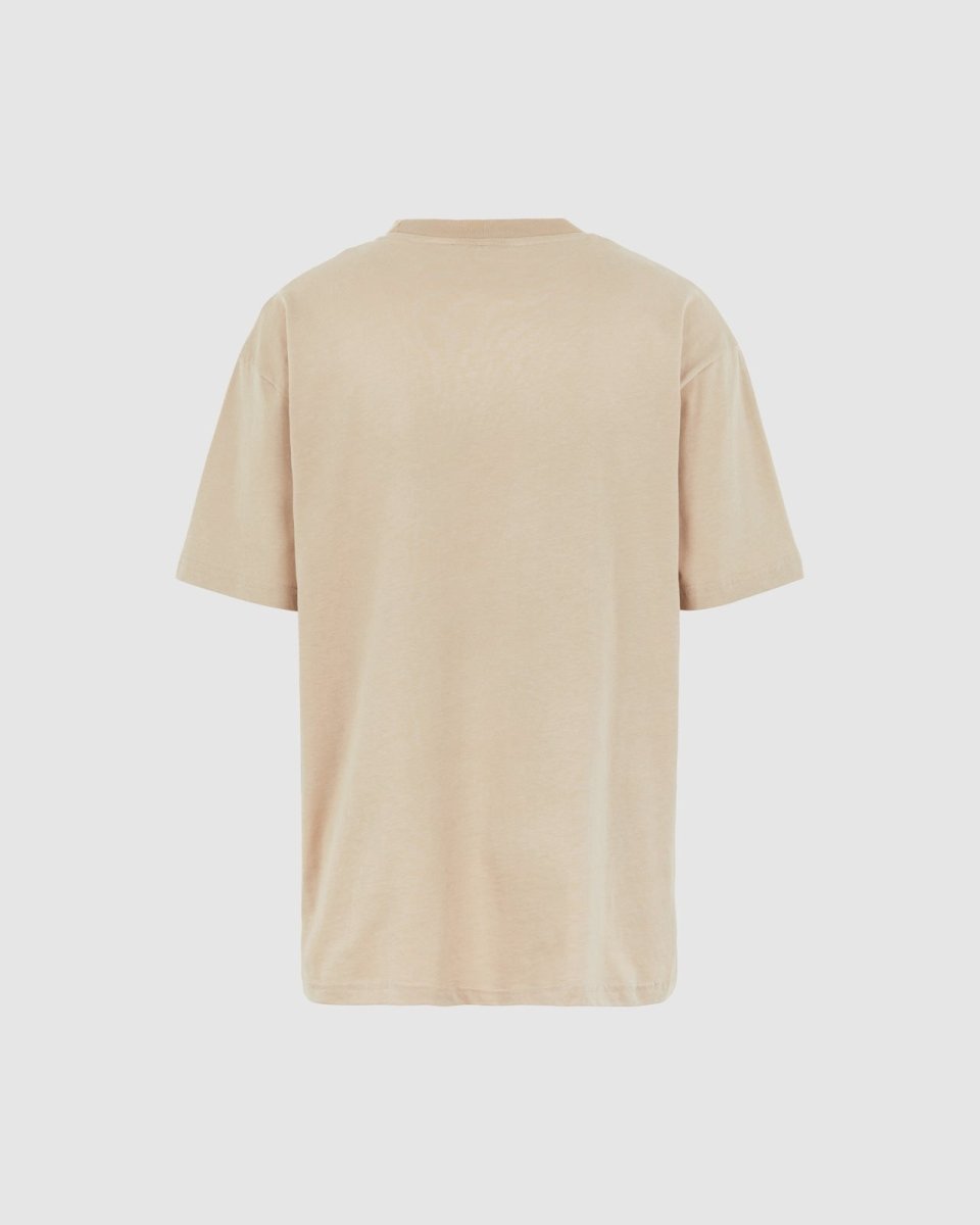 LIGHT BROWN T-SHIRT WITH EMBROIDERED FLAMING HEART