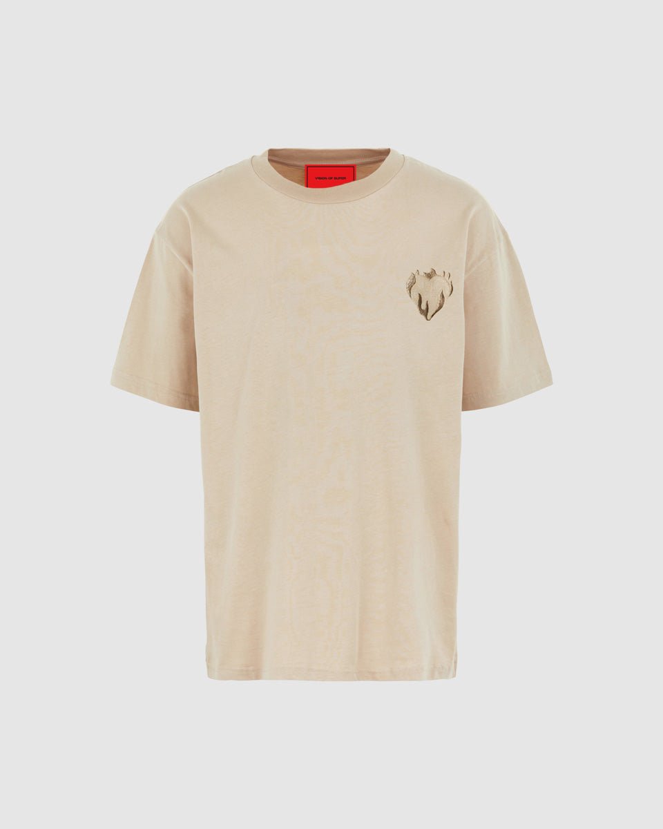 LIGHT BROWN T-SHIRT WITH EMBROIDERED FLAMING HEART - Vision of Super