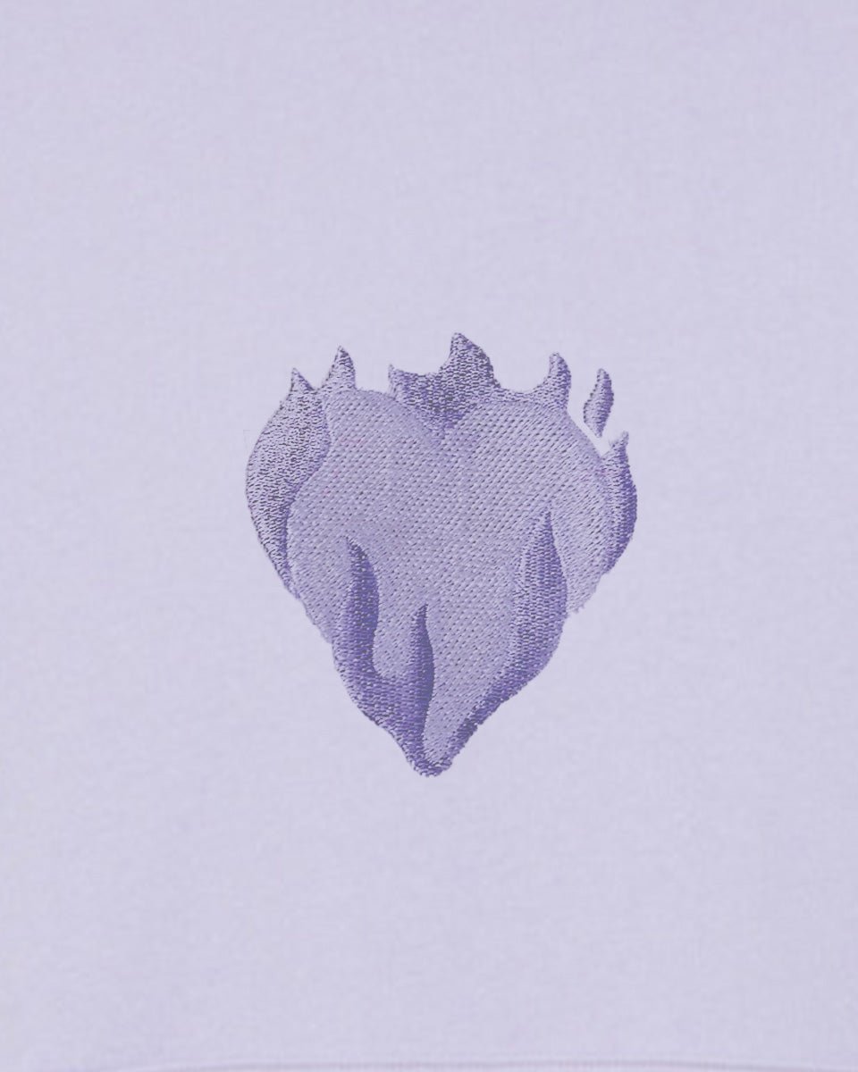 LILAC CREWNECK WITH EMBROIDERED FLAMING HEART - Vision of Super