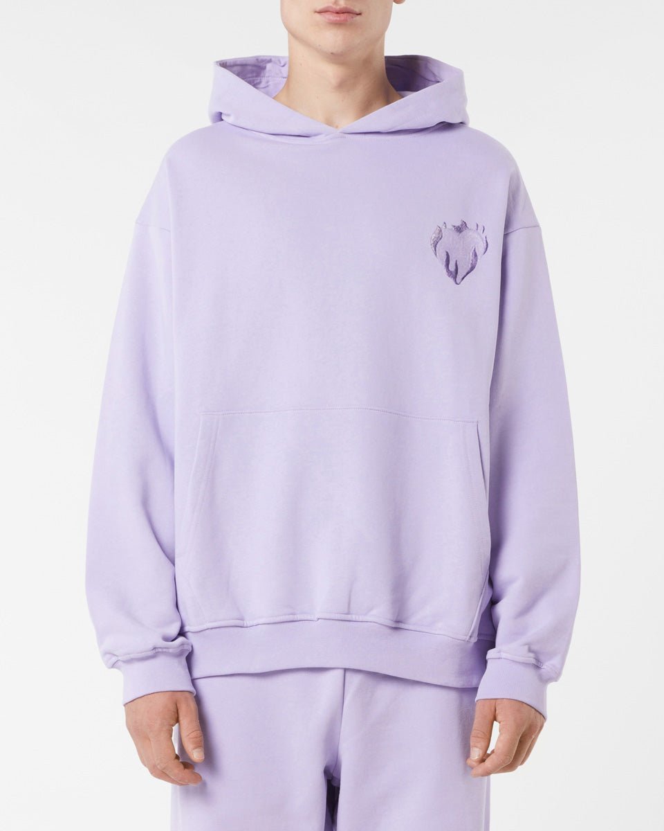 LILAC HOODIE WITH EMBROIDERED FLAMING HEART - Vision of Super