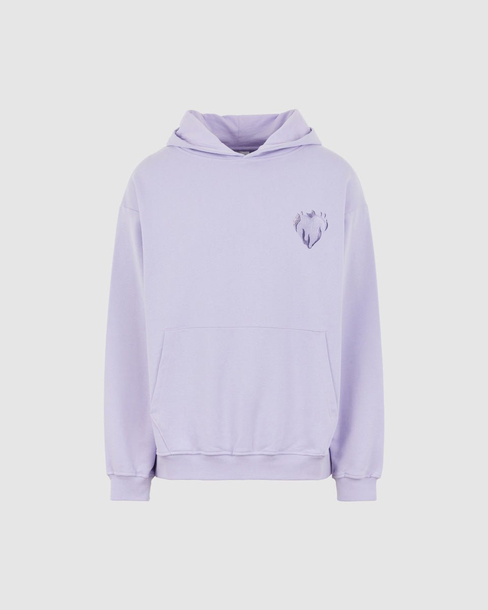 LILAC HOODIE WITH EMBROIDERED FLAMING HEART