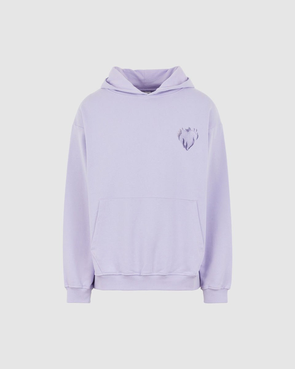 LILAC HOODIE WITH EMBROIDERED FLAMING HEART - Vision of Super