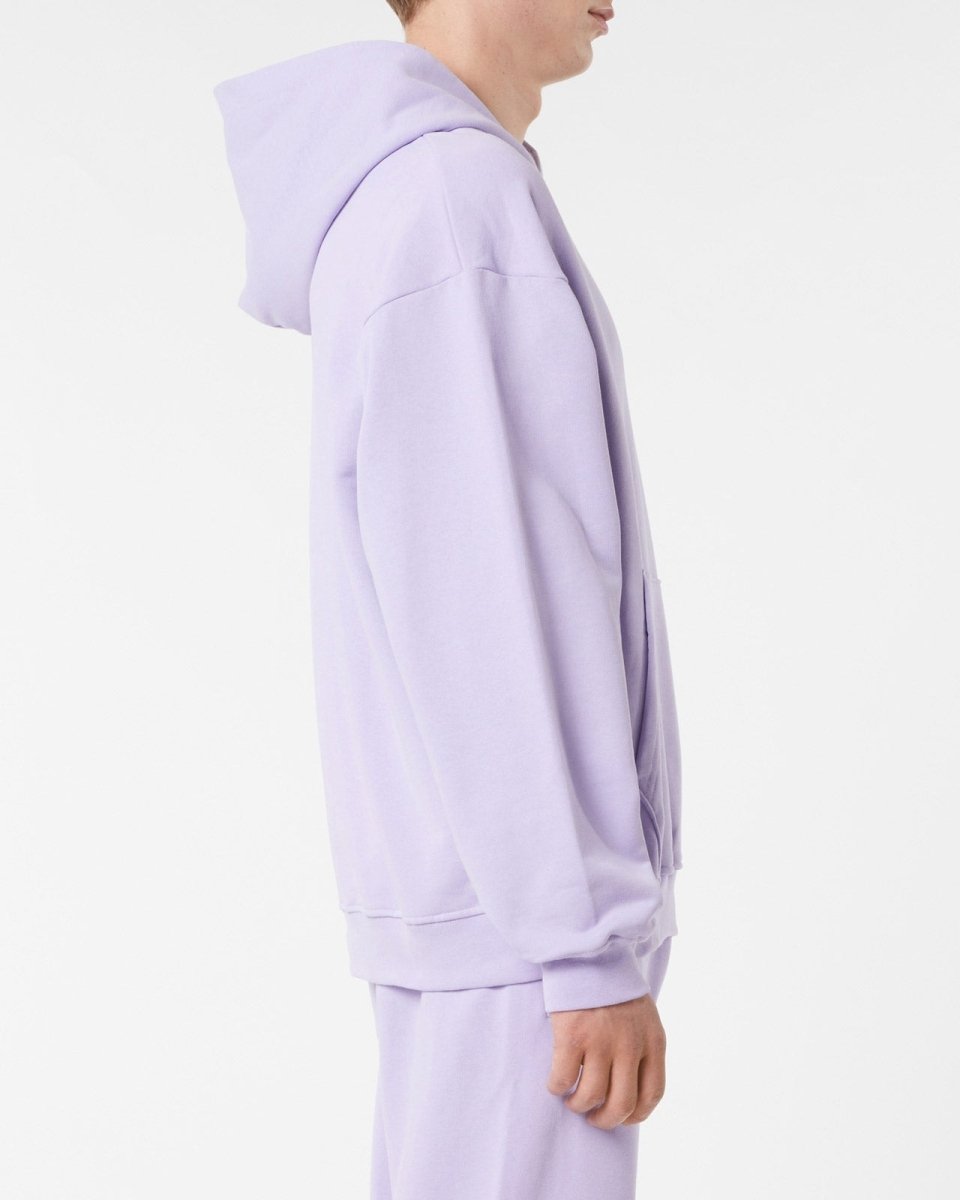 LILAC HOODIE WITH EMBROIDERED FLAMING HEART