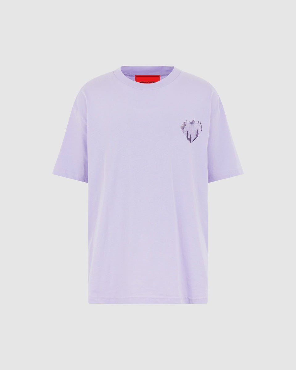 LILAC T-SHIRT WITH EMBROIDERED FLAMING HEART - Vision of Super