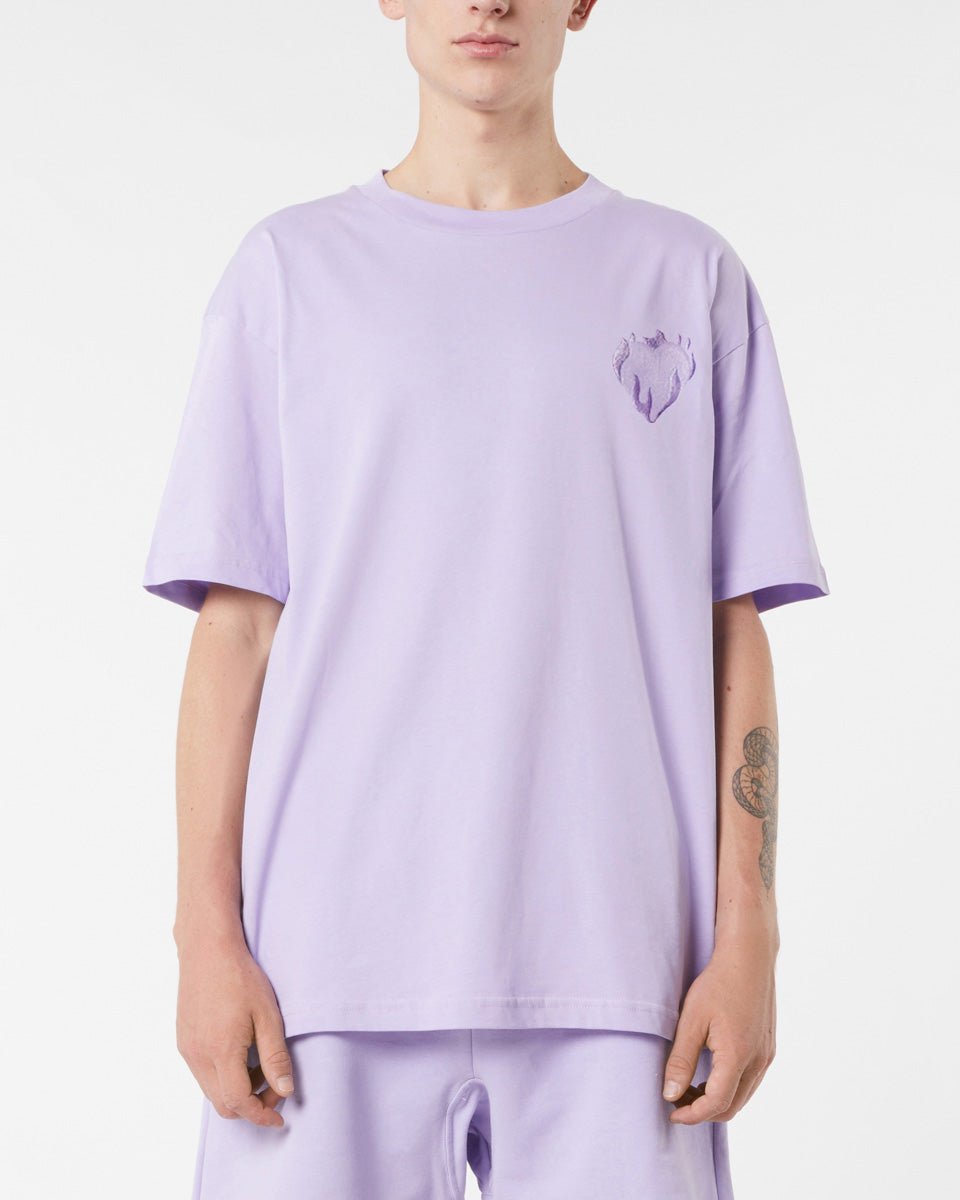 LILAC T-SHIRT WITH EMBROIDERED FLAMING HEART